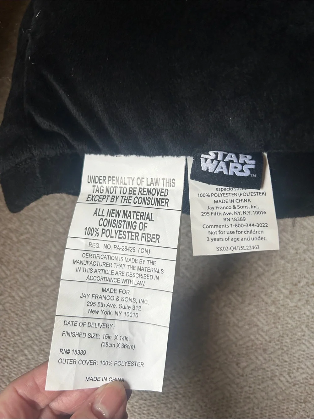 NWT Darth Vader Kids Plush Black Star Wars Soft Pillow Disney